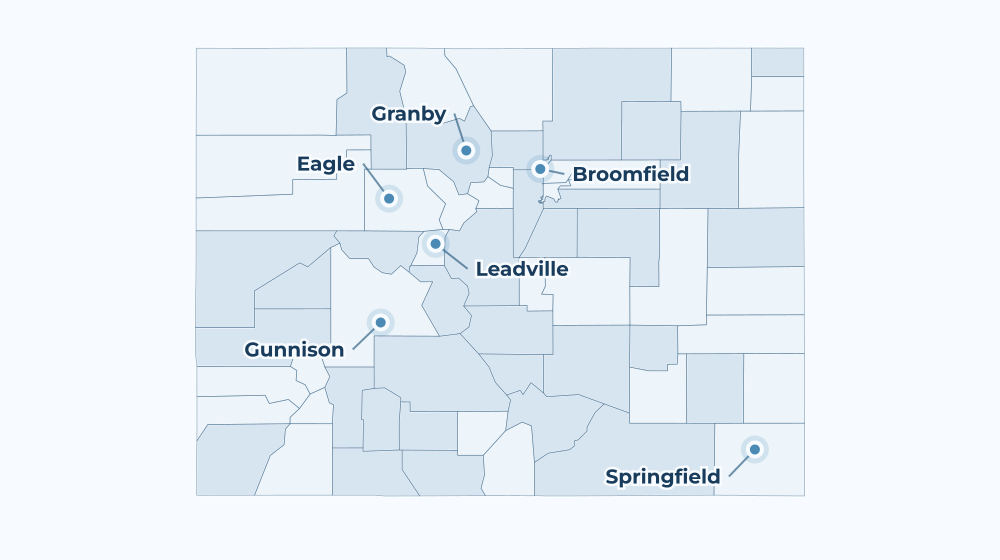 Accurate Colorado land service area map with county boundaries and major city labels